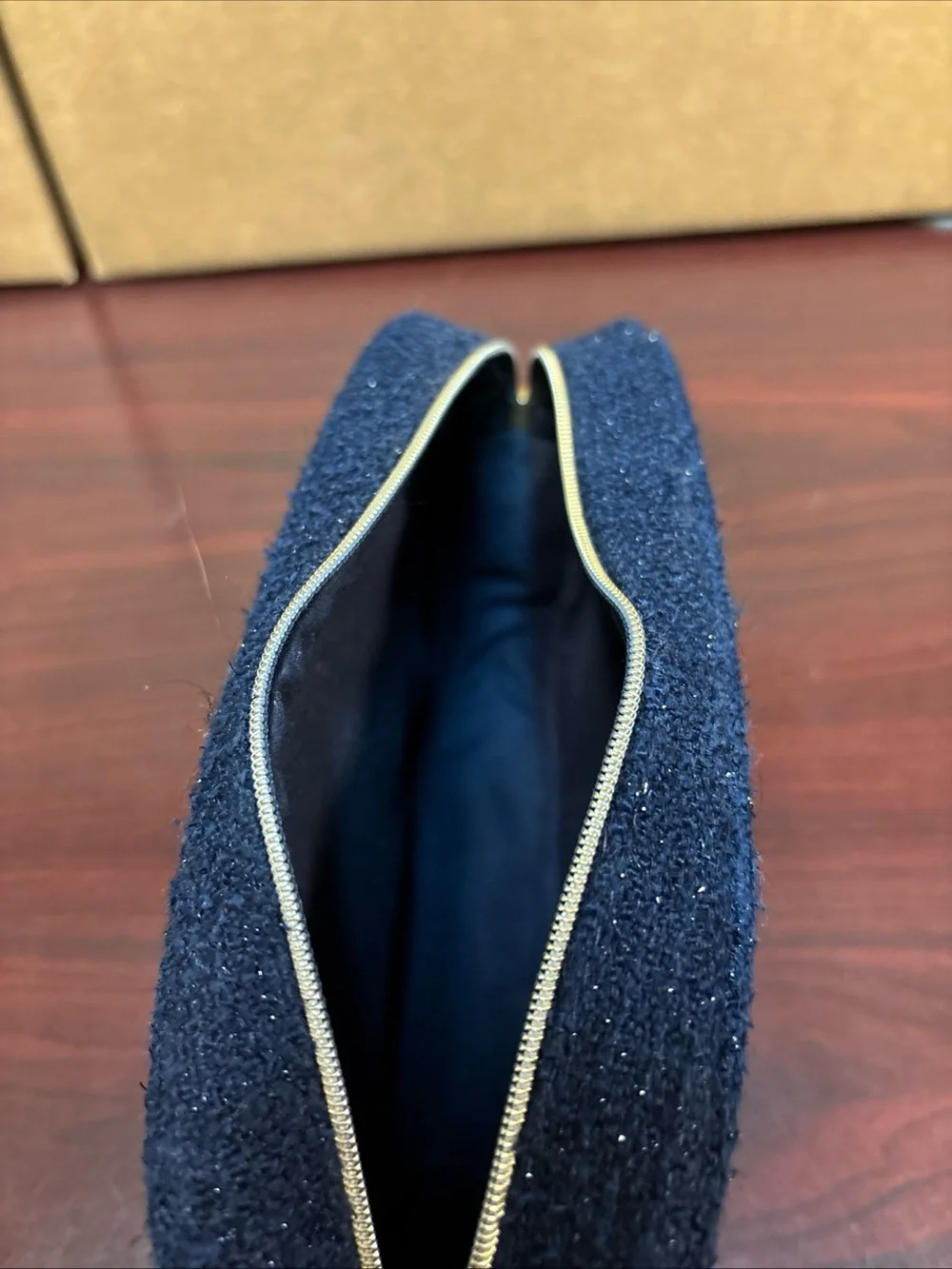 CHANEL Beaute Navy Blue Glitter Cosmetic Makeup Pouch Clutch Bag Holiday 2025